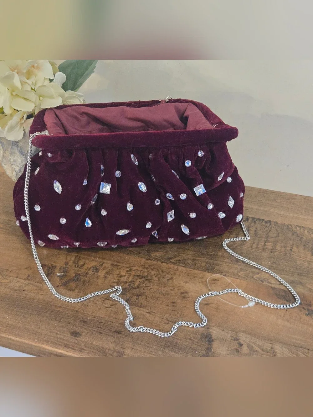 From India to You Viral Beaded Velvet Clutch Handbag w/ Crossbody Chain